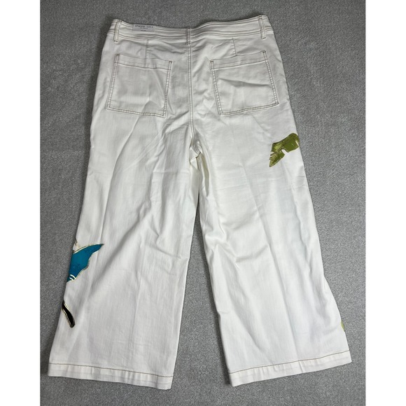 Chicos Size 3 US 16 White‎ Wide Leg Crop Trousers Tropical Leaf Print Cropped - Picture 10 of 12